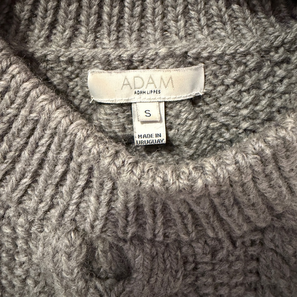 ADAM Adam Lippes 100% merino wool chunky gray cable sweater size small - Picture 2 of 5